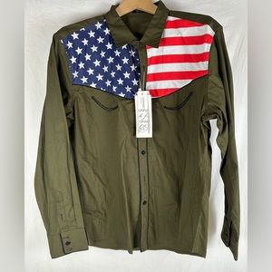 NWT GOOFANDY American flag‎ men’s long sleeve shirt size Large